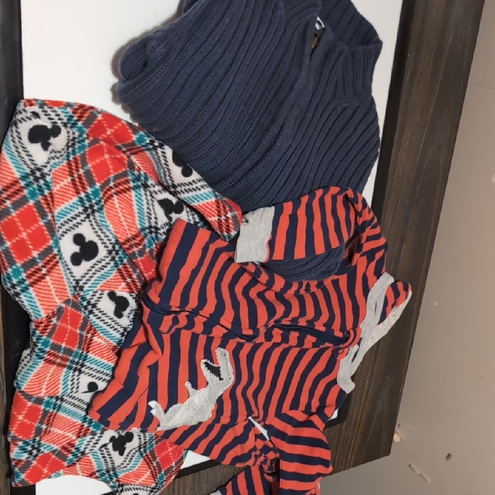 Old Navy Red and Navy Striped Kids Hoodie with Dinosaur Patch